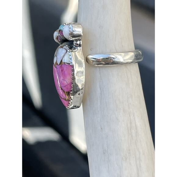 STERLING SILVER NATIVE SW COTTON CANDY TURQUOISE CLUSTER RING .925 Adjusts 7-9 - Picture 8 of 12